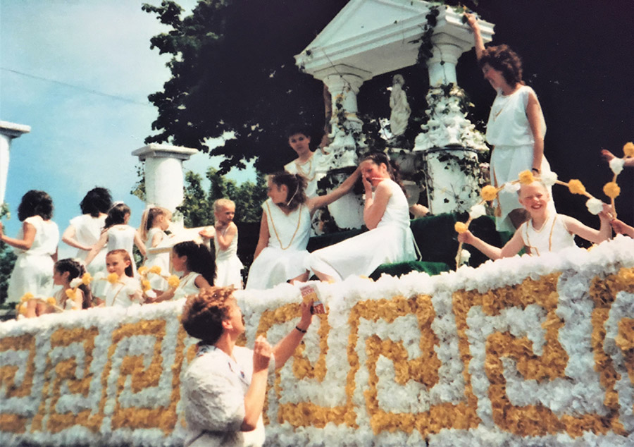 A Greecian Parade Float at the Leyland Festival in years gone by from the Mavis Berry and Helen Allen School of Dance