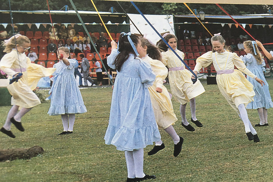 Maypole dancing at the Leyalnd Festival from the Mavis Berry and Helen Allen School of Dance in years gone by