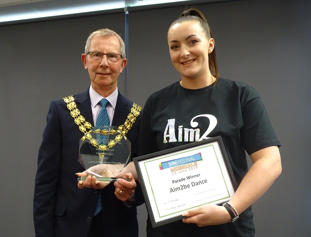 Amy from Aim2BDance Collects the Certificate & Award for Best Float 2019